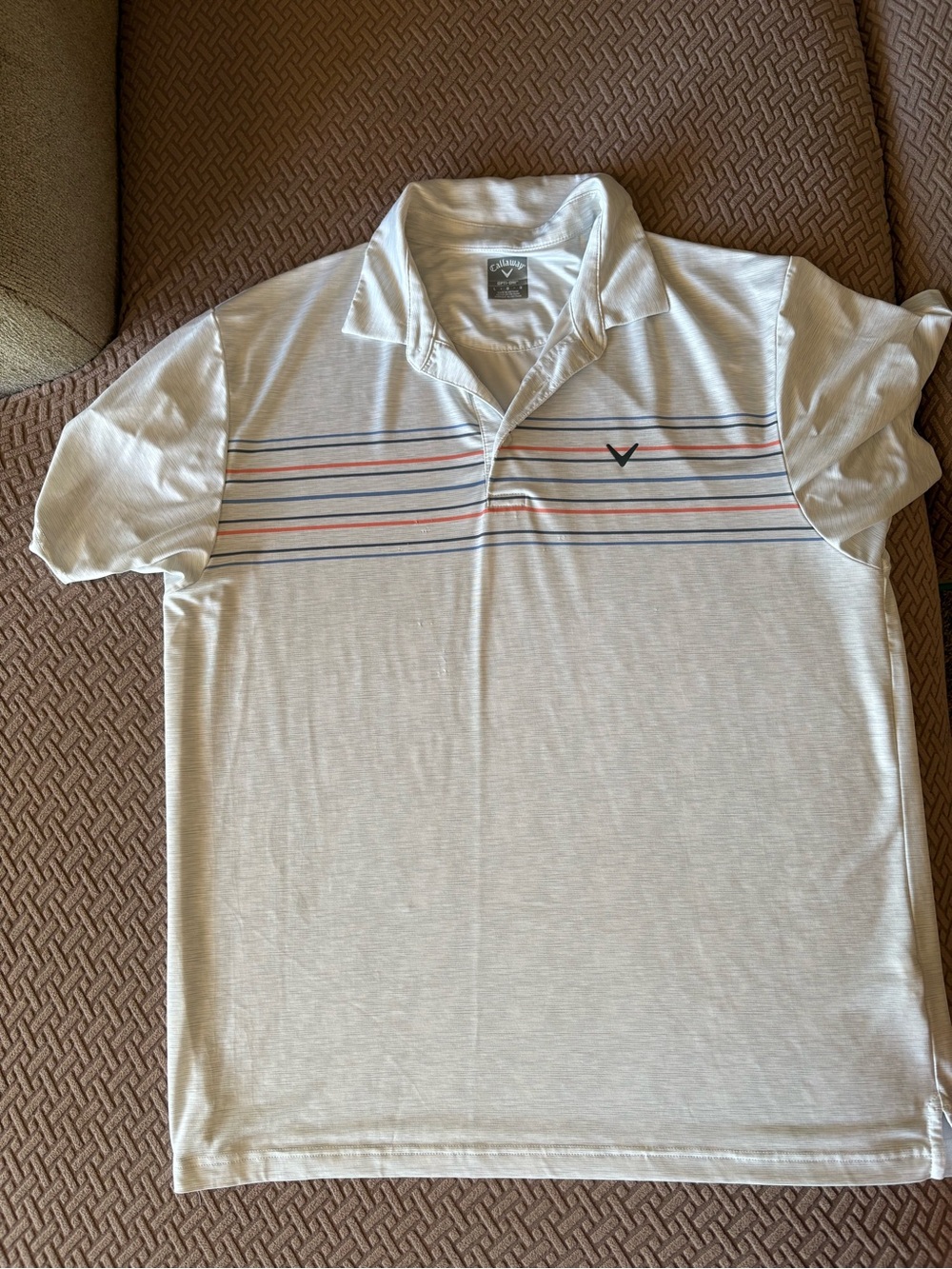 Callaway Men’s White Polo with Navy and Red Stripe Accents